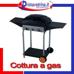 Barbeque a gas pietra lavica 2 fuochi 2 ripiani laterali 50x37.5