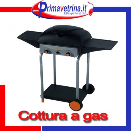 Barbeque a gas pietra lavica 2 fuochi 2 ripiani laterali 50x37.5